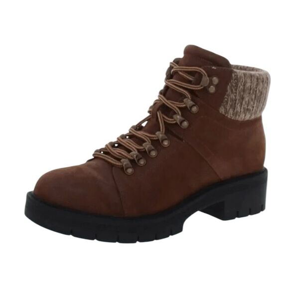MIA Shoes - MIA Marsha Lug Hiking Boots Brown Vegan Leather Lace Up Textile Cuff 9